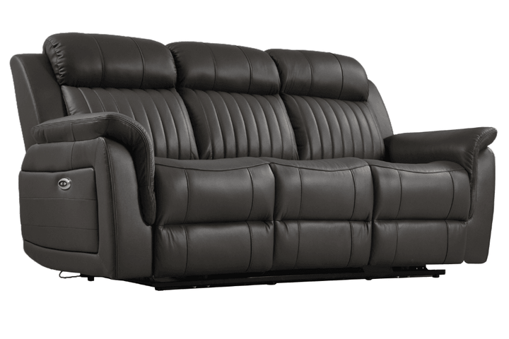 Kaden Genuine Leather Grey Electric Power Recliner 3 Seater Sofa
