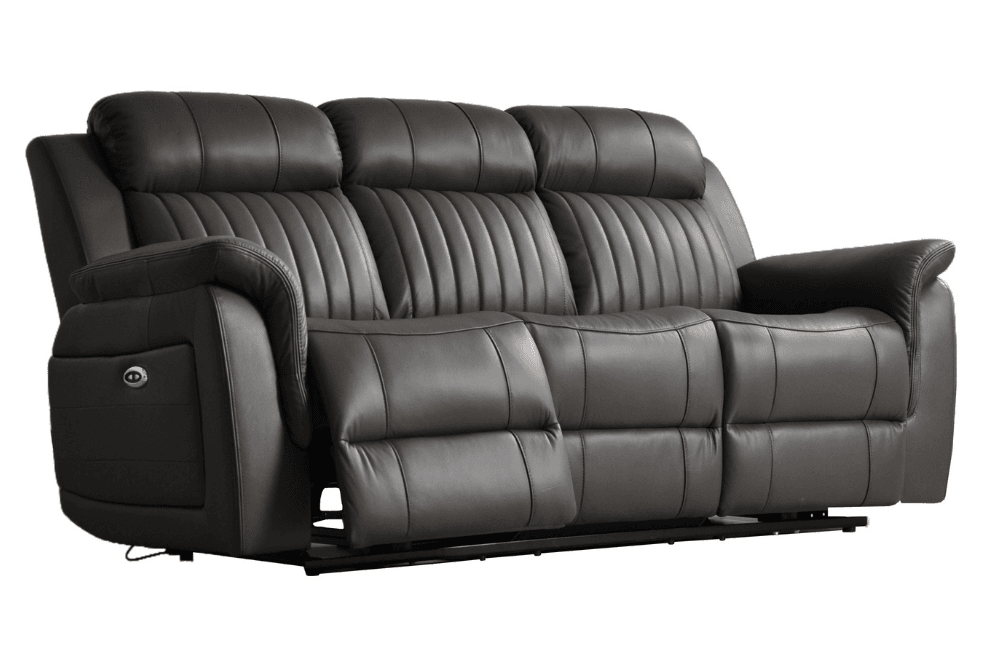 Kaden Genuine Leather Grey Electric Power Recliner 3 Seater Sofa