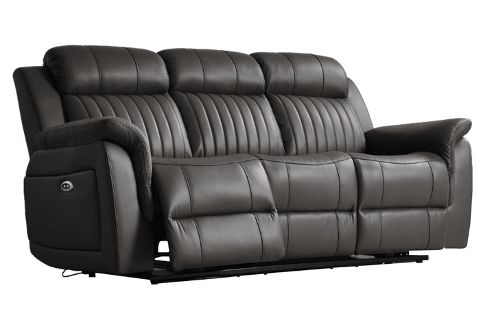 Kaden Genuine Leather Grey Electric Power Recliner 3 Seater Sofa