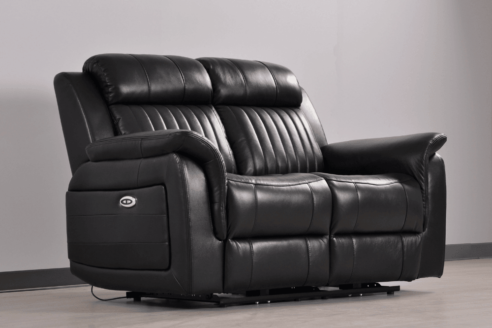 Kaden Genuine Leather Black Electric Power Recliner 2 Seater Sofa