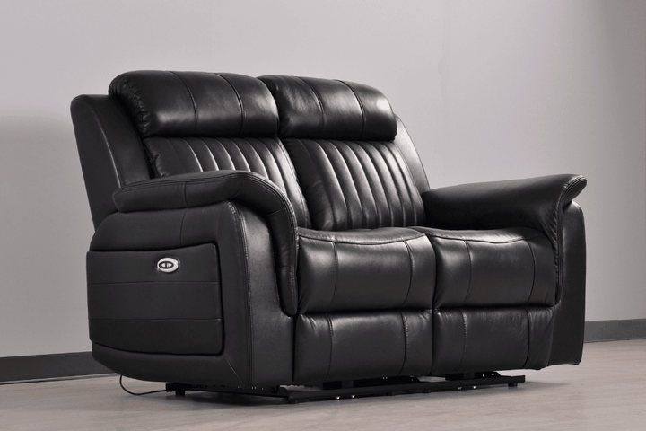 Kaden Genuine Leather Black Electric Power Recliner 2 Seater Sofa