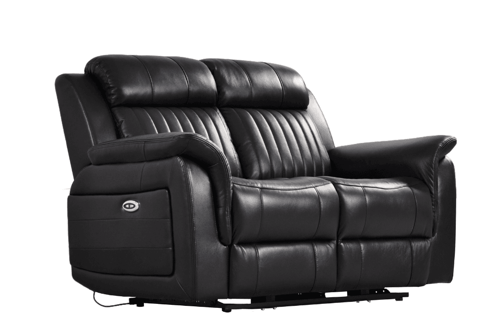 Kaden Genuine Leather Black Electric Power Recliner 2 Seater Sofa