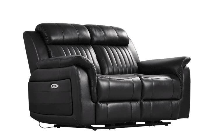 Kaden Genuine Leather Black Electric Power Recliner 2 Seater Sofa