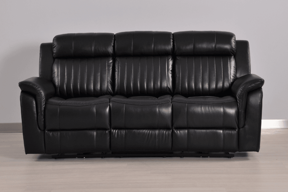 Kaden Genuine Leather Black Electric Power Recliner 3 Seater Sofa