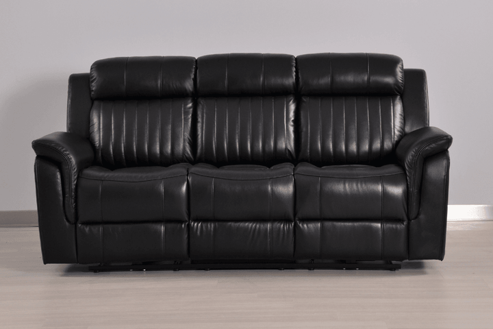 Kaden Genuine Leather Black Electric Power Recliner 3 Seater Sofa