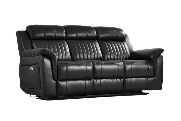 Kaden Genuine Leather Black Electric Power Recliner 3 Seater Sofa
