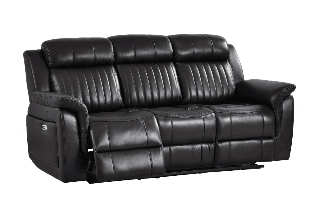 Kaden Genuine Leather Black Electric Power Recliner 3 Seater Sofa