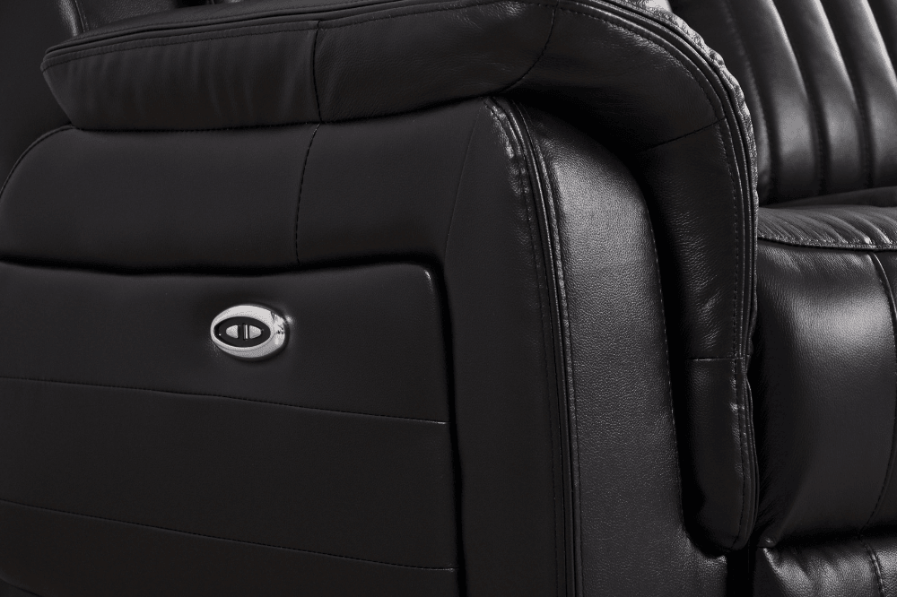 Kaden Genuine Leather Black Electric Power Recliner 3 Seater Sofa