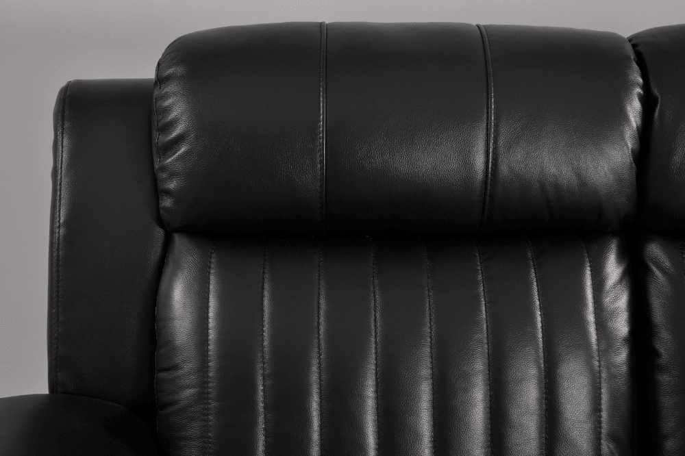 Kaden Genuine Leather Black Electric Power Recliner 3 Seater Sofa