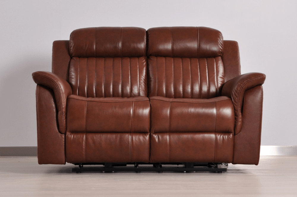 Kaden Genuine Leather Tan Electric Power Recliner 2 Seater Sofa