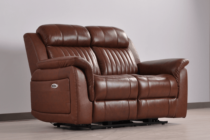 Kaden Genuine Leather Tan Electric Power Recliner 2 Seater Sofa