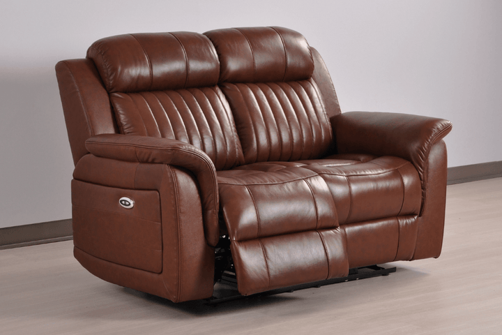 Kaden Genuine Leather Tan Electric Power Recliner 2 Seater Sofa