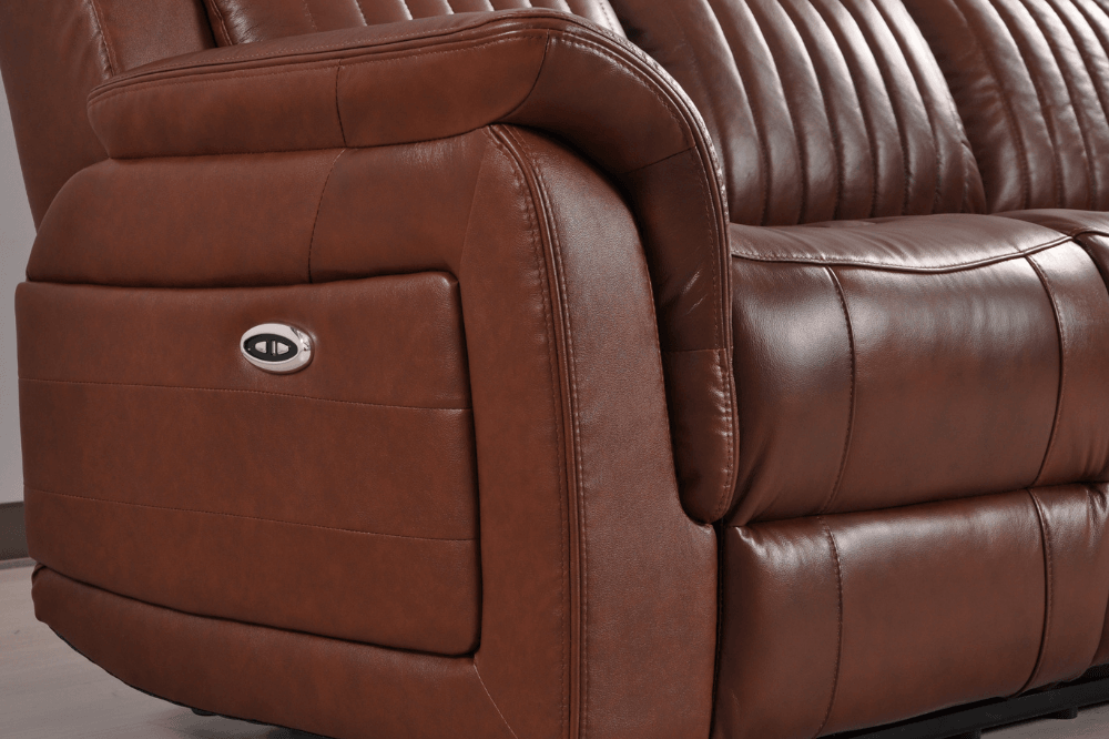 Kaden Genuine Leather Tan Electric Power Recliner 2 Seater Sofa