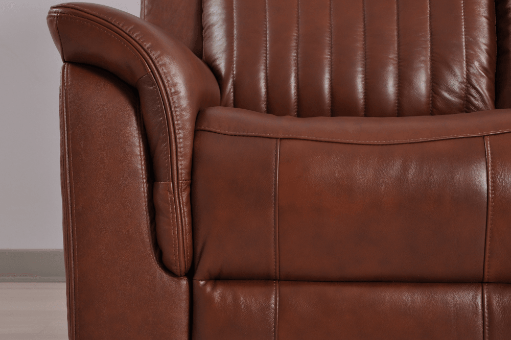 Kaden Genuine Leather Tan Electric Power Recliner 3 Seater Sofa