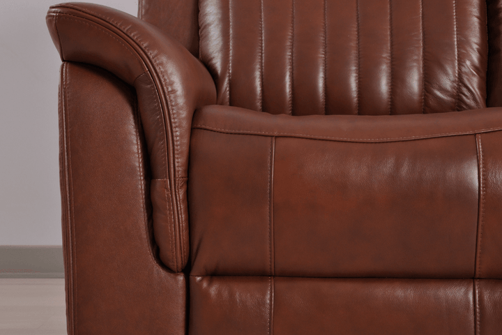 Kaden Genuine Leather Tan Electric Power Recliner 3 Seater Sofa