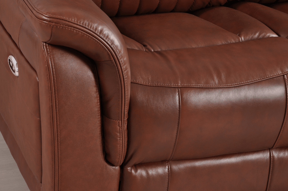 Kaden Genuine Leather Tan Electric Power Recliner 3 Seater Sofa
