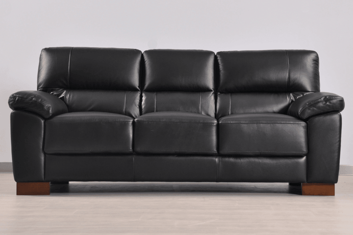 Dalmore Genuine Leather Black 3 Seater Sofa