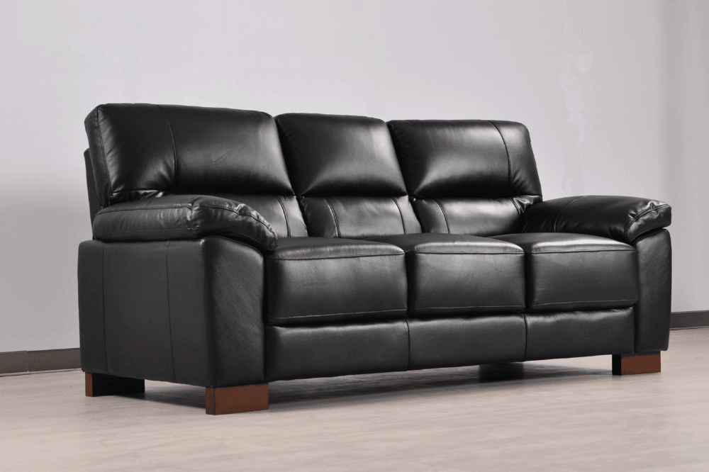 Dalmore Genuine Leather Black 3 Seater Sofa