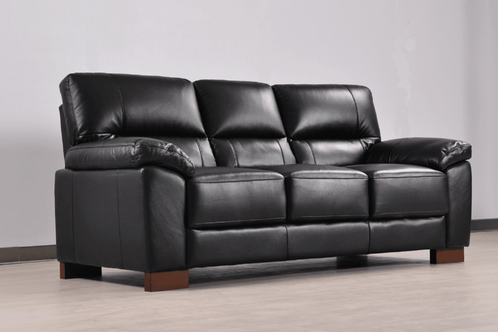 Dalmore Genuine Leather Black 3 Seater Sofa