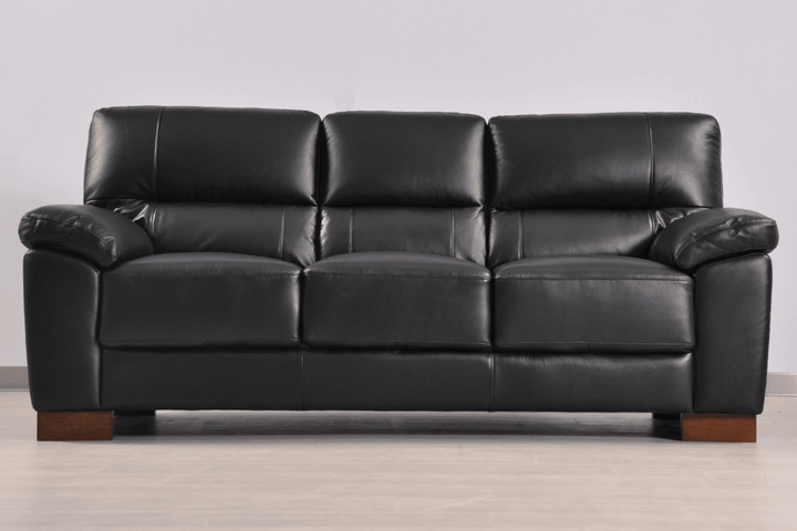 Dalmore Genuine Leather Black 3 Seater Sofa