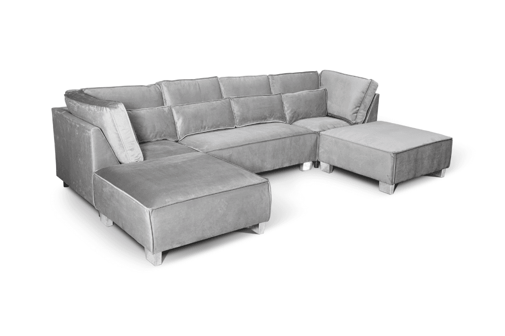 Sloane U Shape Grey Velvet Corner Sofa