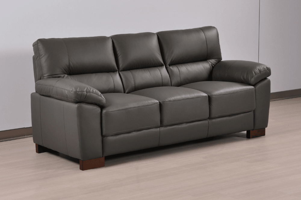 Dalmore Genuine Leather Grey 3 Seater Sofa