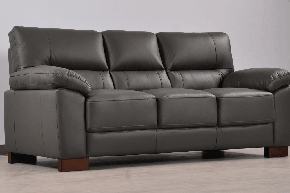 Dalmore Genuine Leather Grey 3 Seater Sofa