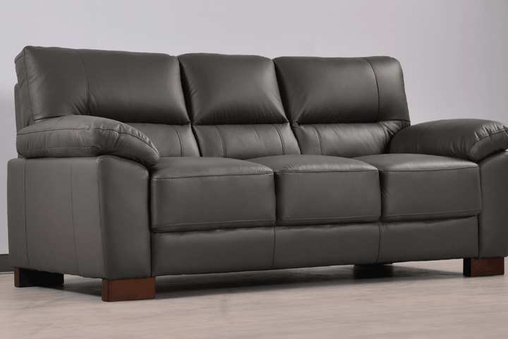 Dalmore Genuine Leather Grey 3 Seater Sofa