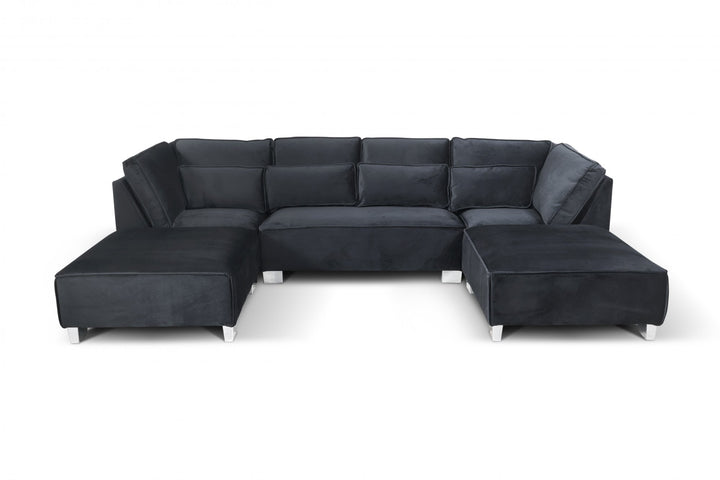 Sloane U Shape Black Velvet Corner Sofa