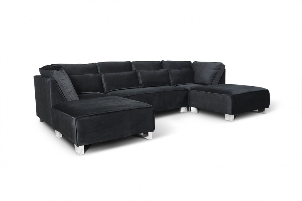 Sloane U Shape Black Velvet Corner Sofa