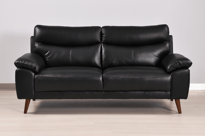 Vantage Genuine Leather Black 3 Seater Sofa