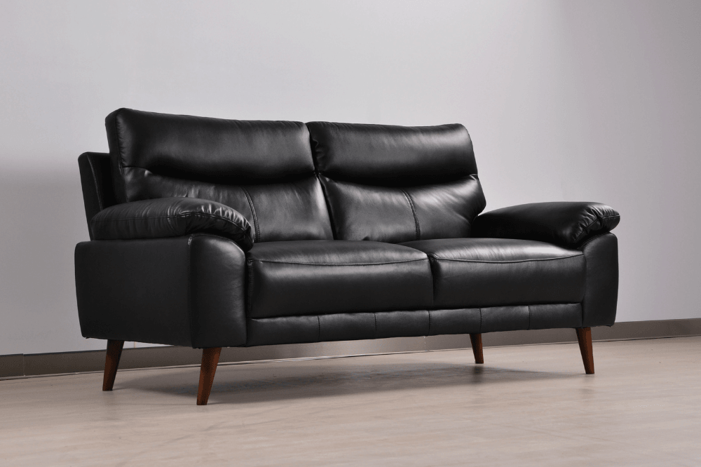Vantage Genuine Leather Black 3 Seater Sofa