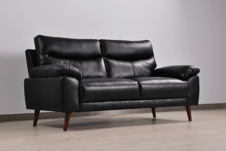 Vantage Genuine Leather Black 3 Seater Sofa