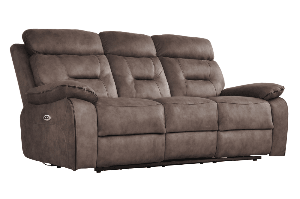 Foster Brown Fabric Electric Recliner 3 Seater Sofa