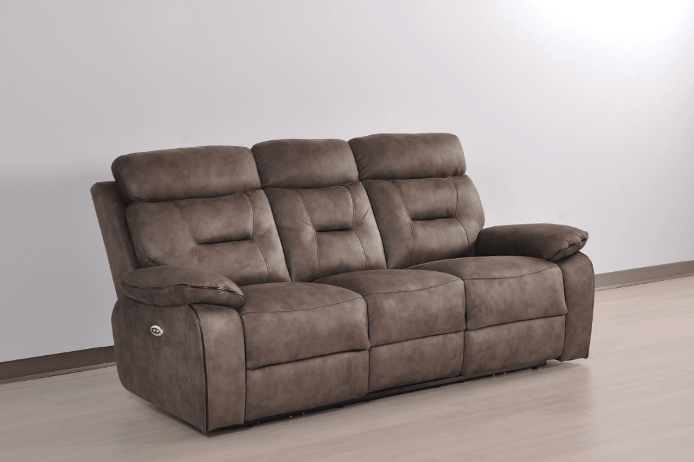 Foster Brown Fabric Electric Recliner 3 Seater Sofa