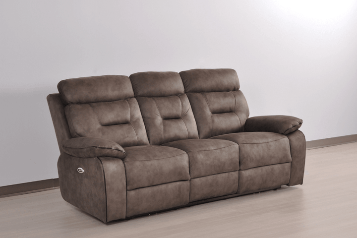Foster Brown Fabric Electric Recliner 3 Seater Sofa