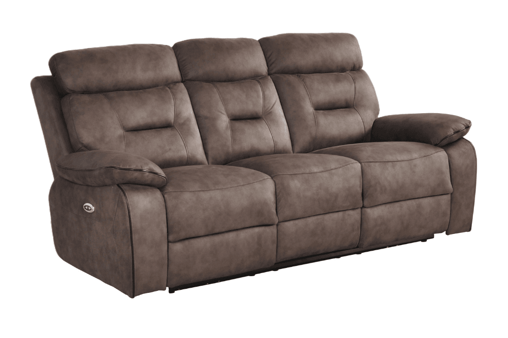 Foster Brown Fabric Electric Recliner 3 Seater Sofa