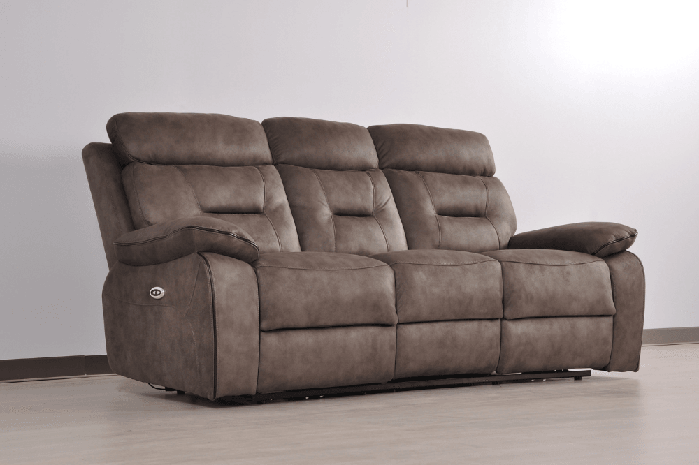Foster Brown Fabric Electric Recliner 3 Seater Sofa