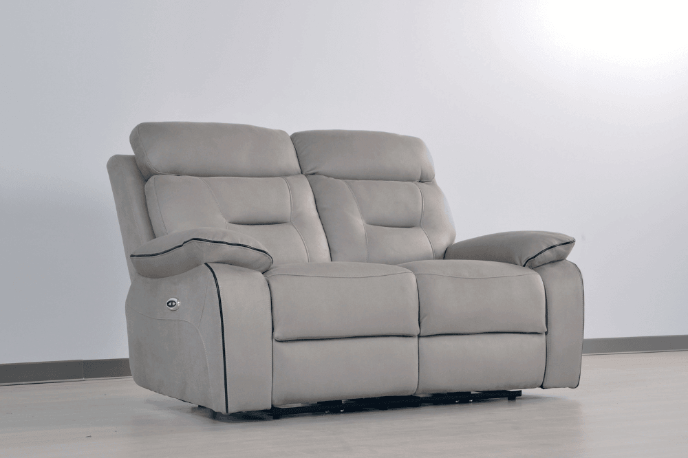 Foster Light Grey Fabric Electric Recliner 2 Seater Sofa
