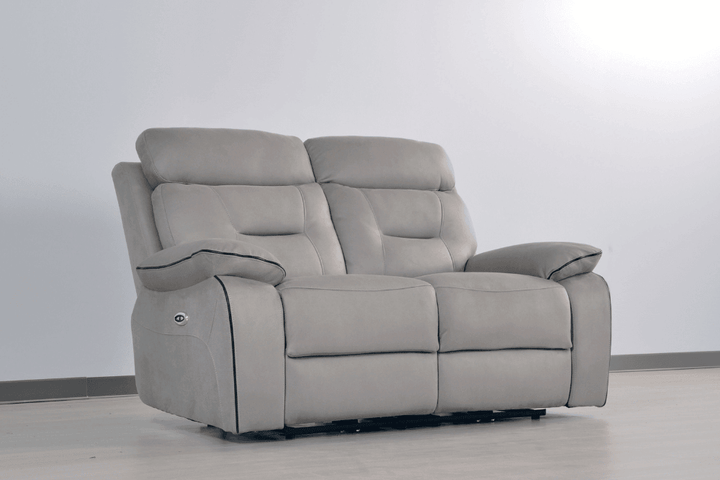 Foster Light Grey Fabric Electric Recliner 2 Seater Sofa