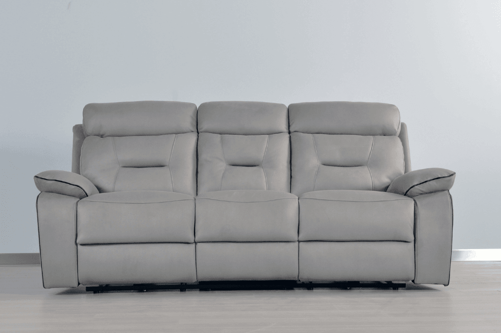 Foster Light Grey Fabric Electric Recliner 3 Seater Sofa