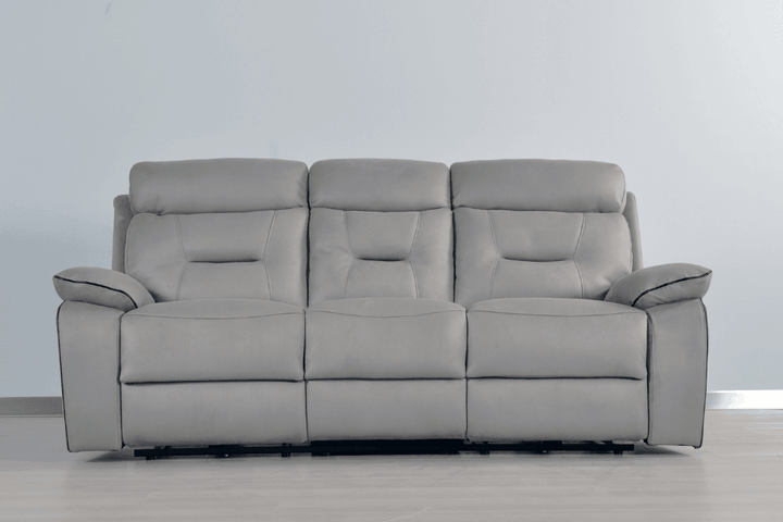 Foster Light Grey Fabric Electric Recliner 3 Seater Sofa