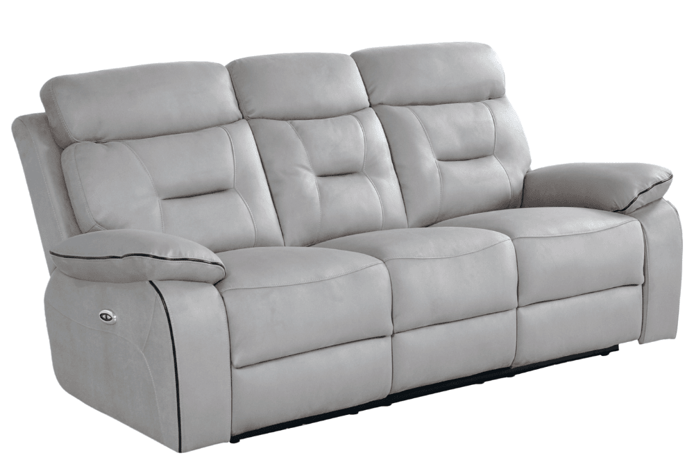 Foster Light Grey Fabric Electric Recliner 3 Seater Sofa