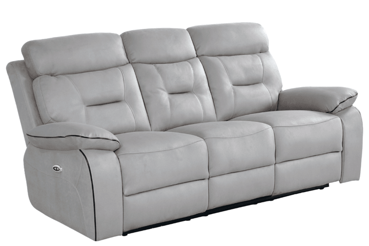 Foster Light Grey Fabric Electric Recliner 3 Seater Sofa