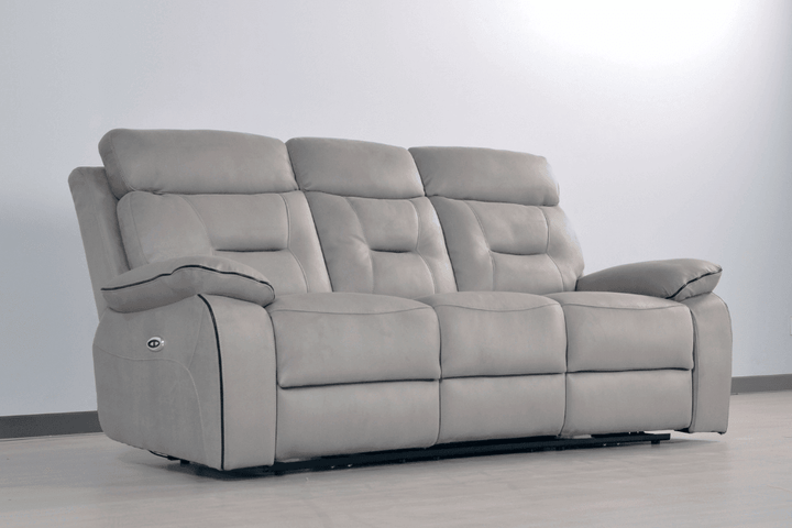 Foster Light Grey Fabric Electric Recliner 3 Seater Sofa