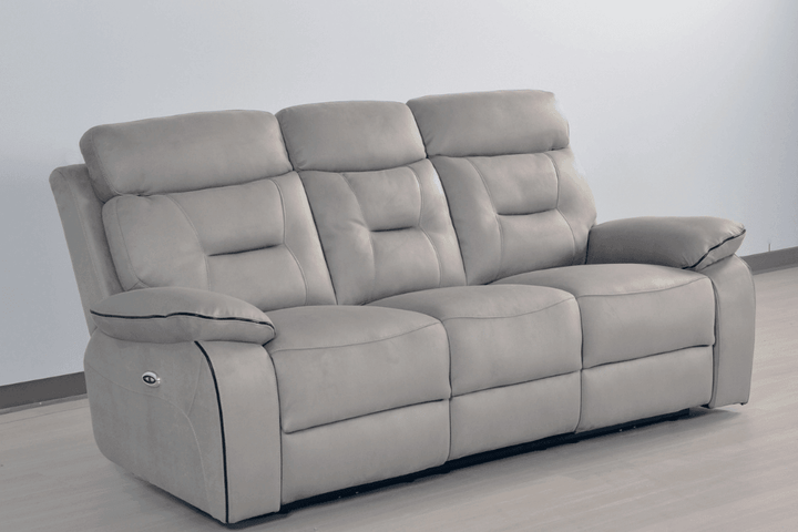 Foster Light Grey Fabric Electric Recliner 3 Seater Sofa