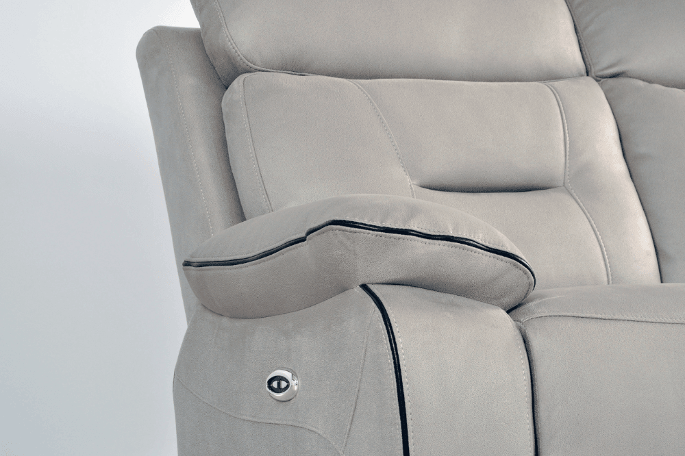 Foster Light Grey Fabric Electric Recliner 3 Seater Sofa