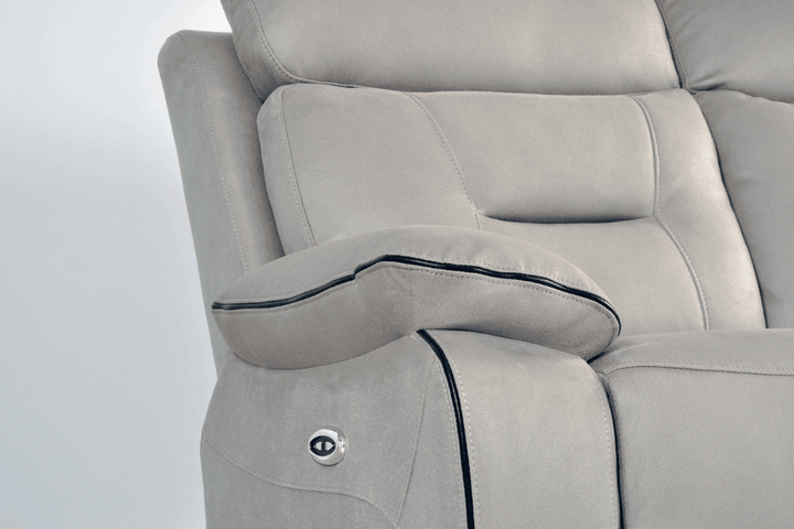 Foster Light Grey Fabric Electric Recliner 3 Seater Sofa