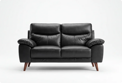 Ascot Genuine Leather Black 2 Seater Sofa