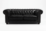 Chesterfield Black Leather Antique 3 Seater Sofa